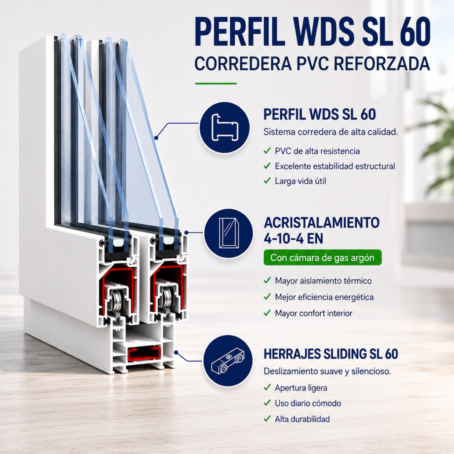 Ventana Corredera PVC Reforzado 800x500 Blanca