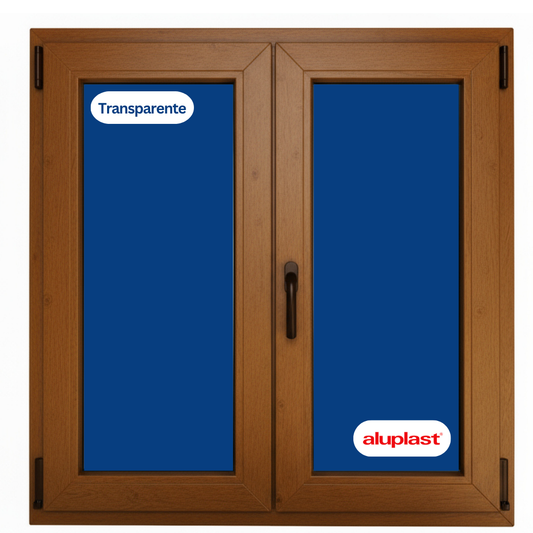 Finestra in PVC rinforzato 1000x1000 2 ante Rovere Dorato Anta Ribalta | Trasparente